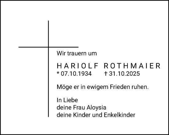 Traueranzeige von Hariolf Rothmaier von Gmünder Tagespost