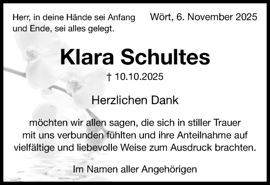 Traueranzeige von Klara Schultes von Schwäbische Post