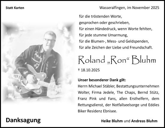Traueranzeige von Roland Bluhm von Schwäbische Post