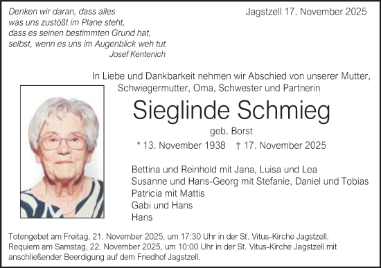 Traueranzeige von Sieglinde Schmieg von Schwäbische Post