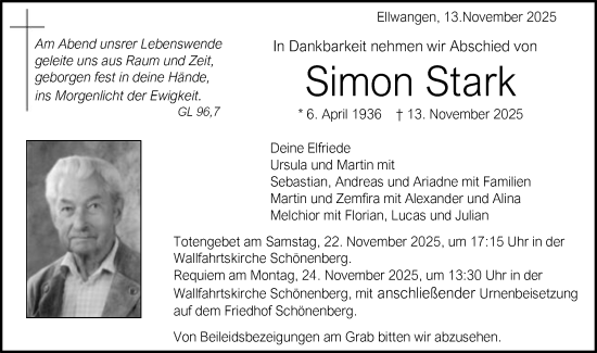 Traueranzeige von Simon Stark von Schwäbische Post