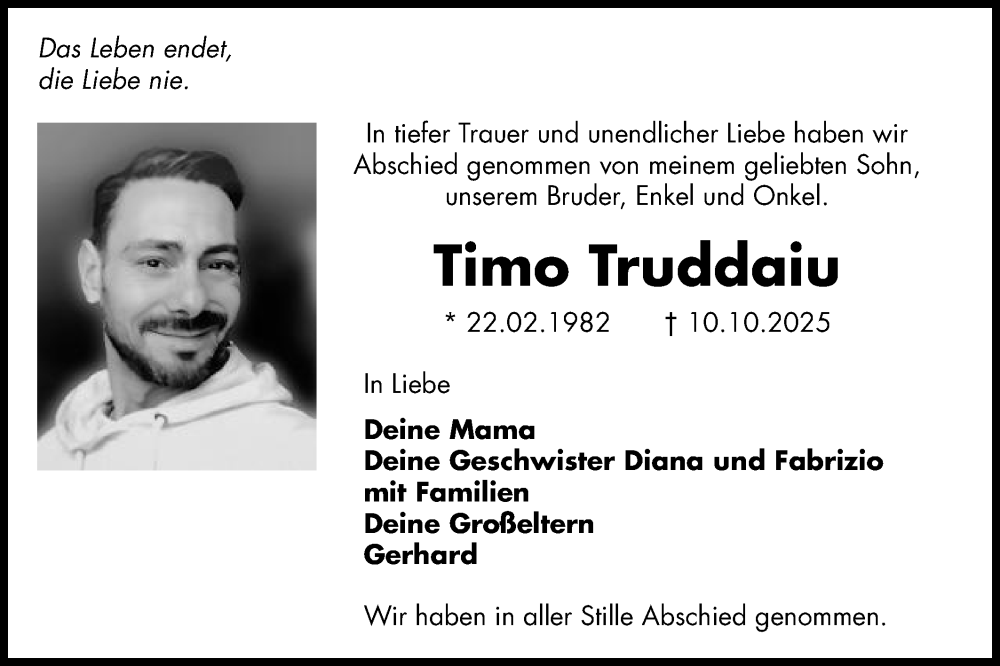  Traueranzeige für Timo Truddaiu vom 13.11.2025 aus Schwäbische Post