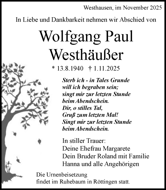 Traueranzeige von Wolfgang Paul von Schwäbische Post
