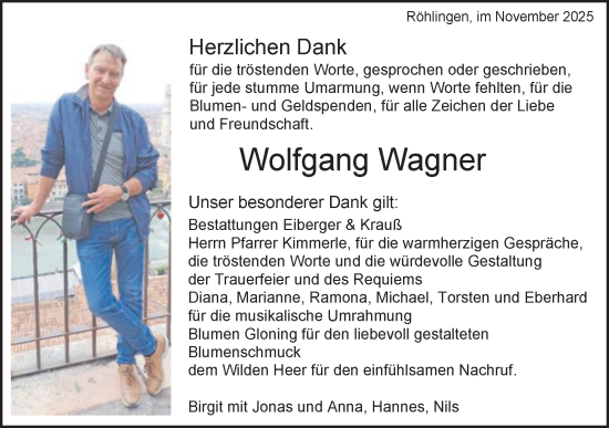 Traueranzeige von Wolfgang Wagner von Schwäbische Post