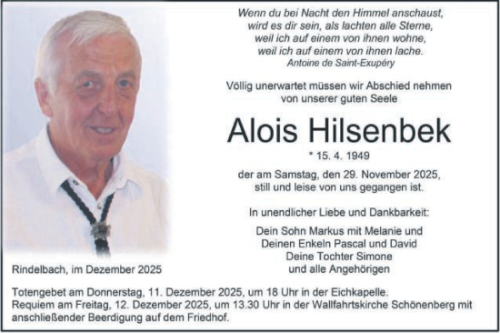 Traueranzeige von Alois Hilsenbek von Schwäbische Post
