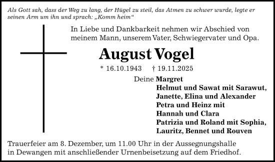 Traueranzeige von August Vogel von Schwäbische Post