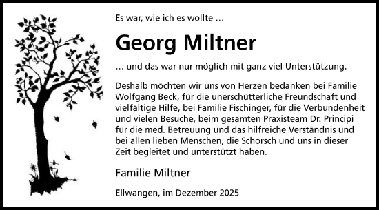 Traueranzeige von Georg Miltner von Schwäbische Post