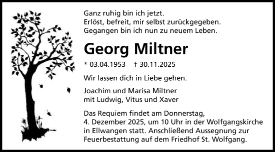 Traueranzeige von Georg Miltner von Schwäbische Post