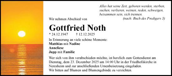 Traueranzeige von Gottfried Noth von Schwäbische Post
