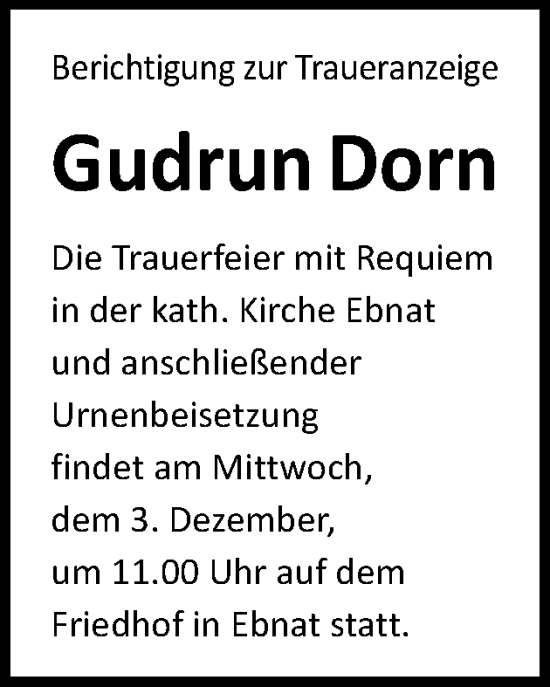 Traueranzeige von Gudrun Dorn von Schwäbische Post