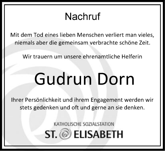 Traueranzeige von Gudrun Dorn von Schwäbische Post