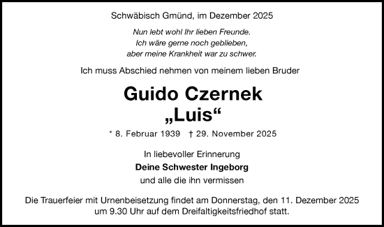 Traueranzeige von Guido Czernek von Gmünder Tagespost