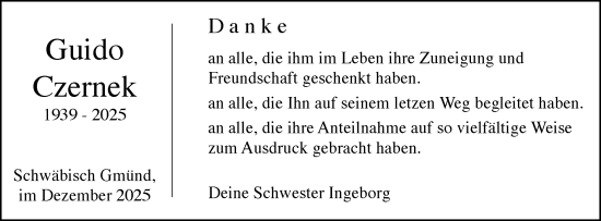 Traueranzeige von Guido Czernek von Gmünder Tagespost