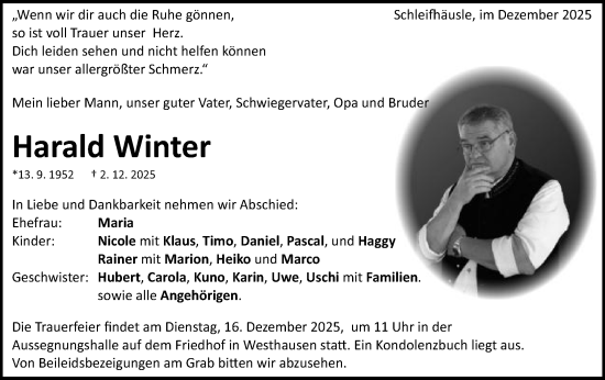 Traueranzeige von Harald Winter von Schwäbische Post