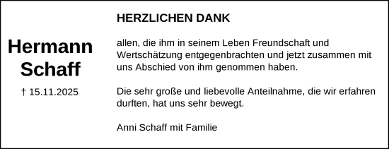 Traueranzeige von Hermann Schaff von Schwäbische Post