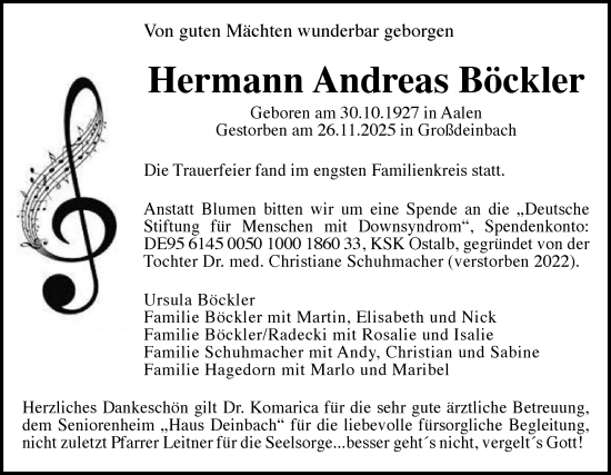 Traueranzeige von Hermann Andreas Böckler von Gmünder Tagespost