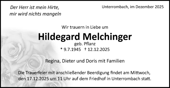 Traueranzeige von Hildegard Melchinger von Schwäbische Post