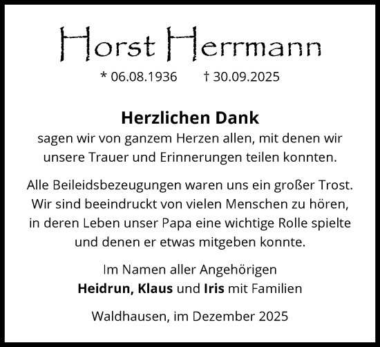 Traueranzeige von Horst Herrmann von Schwäbische Post