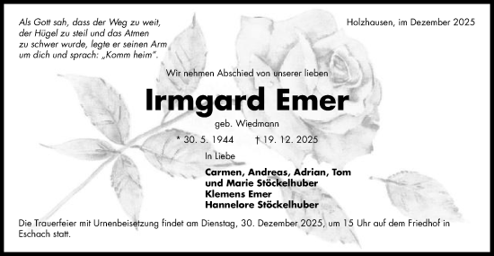 Traueranzeige von Irmgard Emer von Gmünder Tagespost