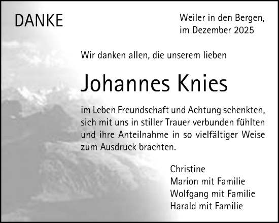 Traueranzeige von Johannes Knies von Gmünder Tagespost