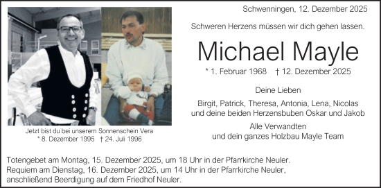 Traueranzeige von Michael Mayle von Schwäbische Post