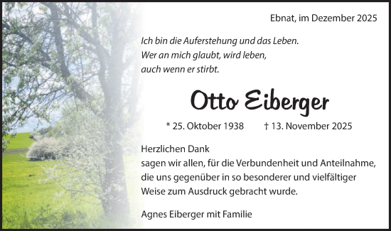 Traueranzeige von Otto Eiberger von Schwäbische Post