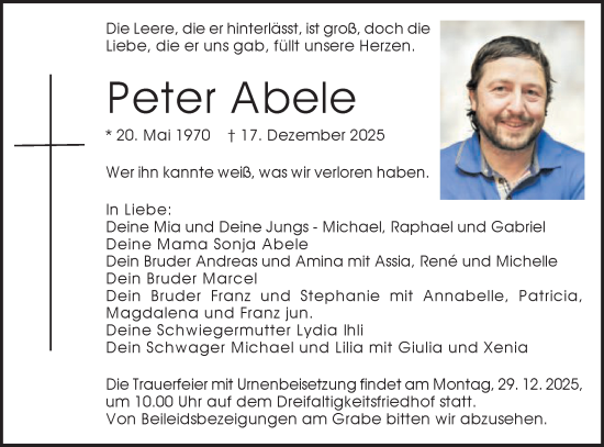 Traueranzeige von Peter Abele von Gmünder Tagespost