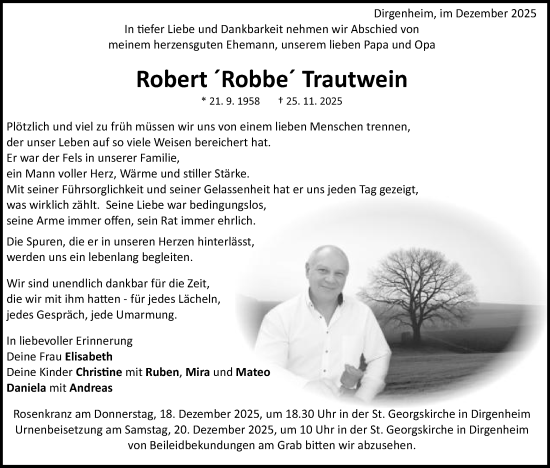 Traueranzeige von Robert Trautwein von Schwäbische Post