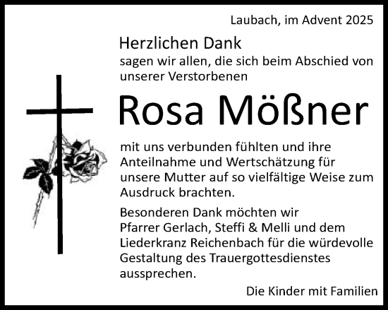Traueranzeige von Rosa Mößner von Schwäbische Post