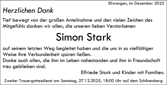 Traueranzeige von Simon Stark von Schwäbische Post