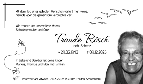 Traueranzeige von Traude Rösch von Schwäbische Post