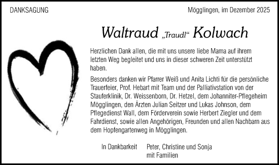 Traueranzeige von Waltraud Kolwach von Gmünder Tagespost