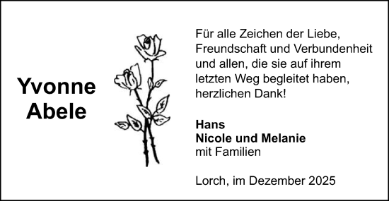 Traueranzeige von Yvonne Abele von Gmünder Tagespost