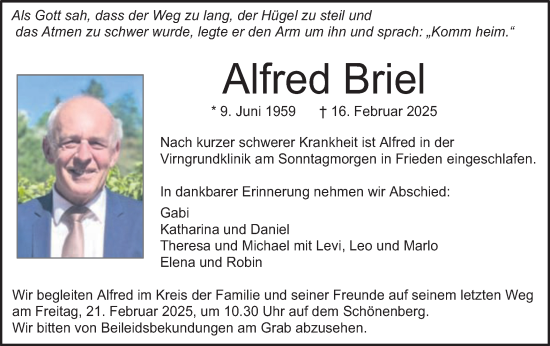 Traueranzeige von Alfred Briel von Schwäbische Post