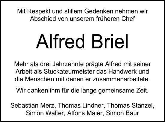 Traueranzeige von Alfred Briel von Schwäbische Post