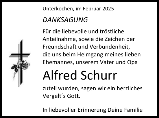 Traueranzeige von Alfred Schurr von Schwäbische Post