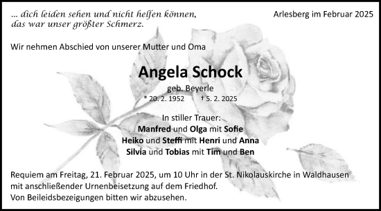 Traueranzeige von Angela Schock von Schwäbische Post
