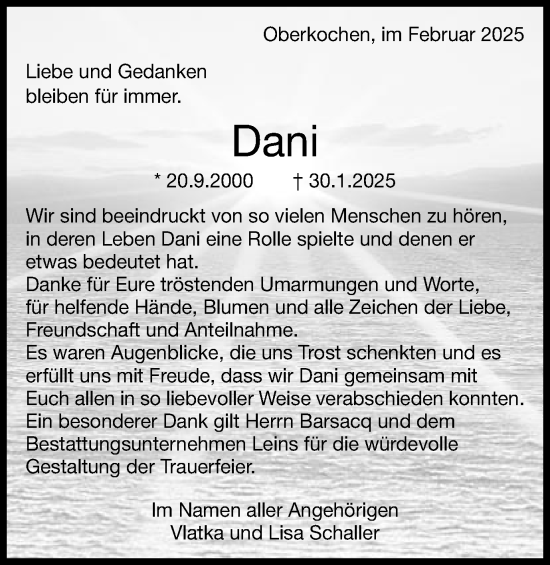 Traueranzeige von Dani  von Schwäbische Post