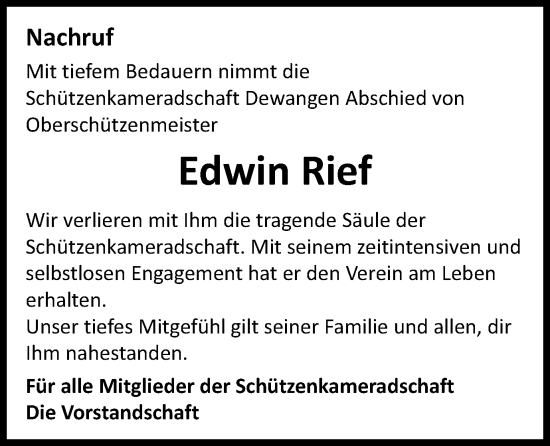 Traueranzeige von Edwin Rief von Schwäbische Post