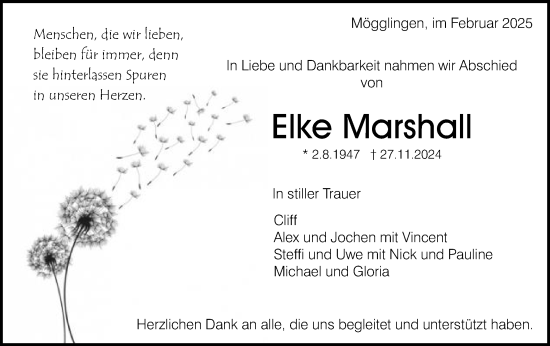Traueranzeige von Elke Marshall von Gmünder Tagespost