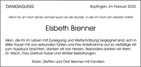 Traueranzeige von Elsbeth Brenner von Schwäbische Post