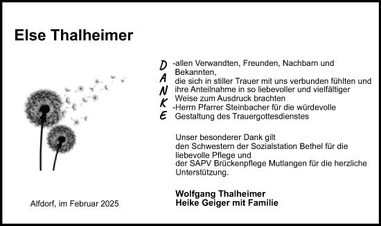 Traueranzeige von Else Thalheimer von Gmünder Tagespost