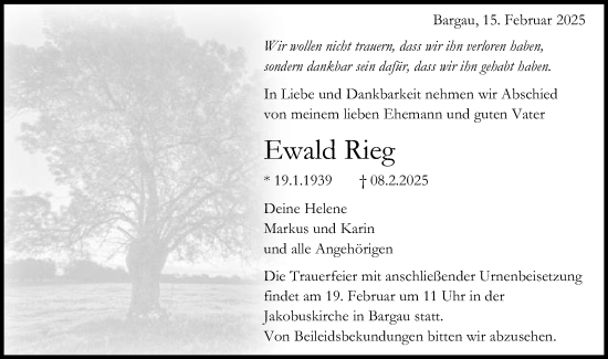 Traueranzeige von Ewald Rieg von Gmünder Tagespost