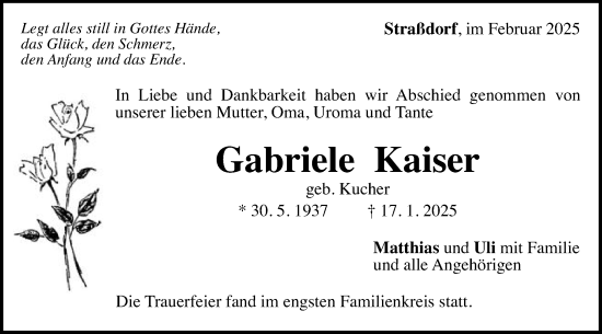 Traueranzeige von Gabriele Kaiser von Gmünder Tagespost