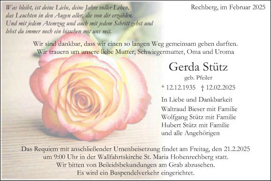 Traueranzeige von Gerda Stütz von Gmünder Tagespost