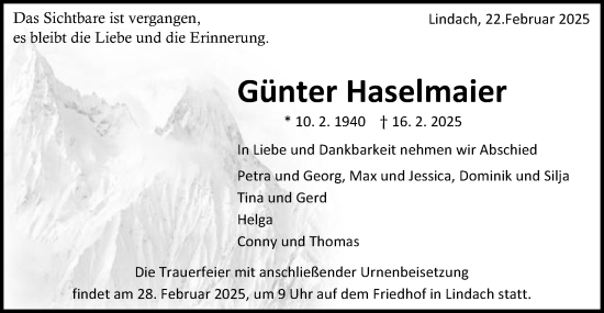 Traueranzeige von Günter Haselmaier von Gmünder Tagespost