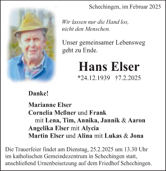 Traueranzeige von Hans Elser von Gmünder Tagespost