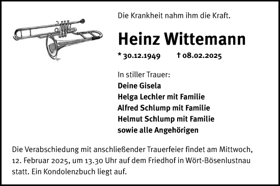Traueranzeige von Heinz Wittemann von Schwäbische Post