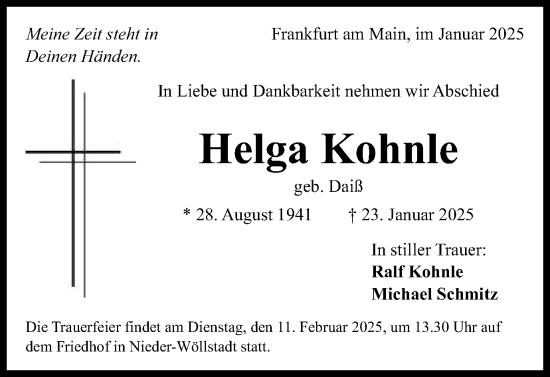 Traueranzeige von Helga Kohnle von Schwäbische Post