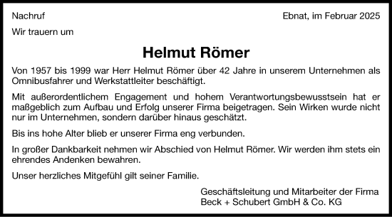 Traueranzeige von Helmut Römer von Schwäbische Post